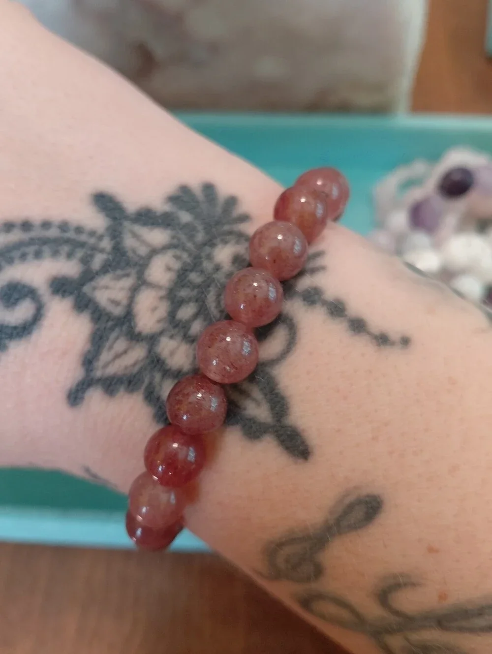 Strawberry Quartz Beaded Stretch Bracelet Natural Stone